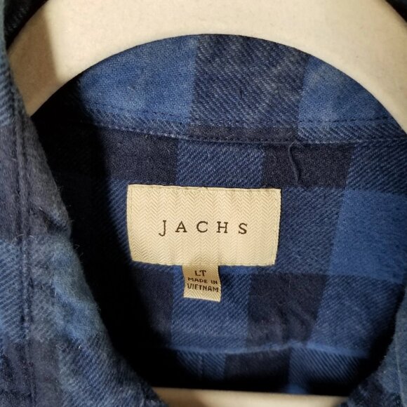 Jachs Size Mens LT Flannel Long Sleeve Blue/Navy Blue Plaid Button Up - Picture 3 of 5